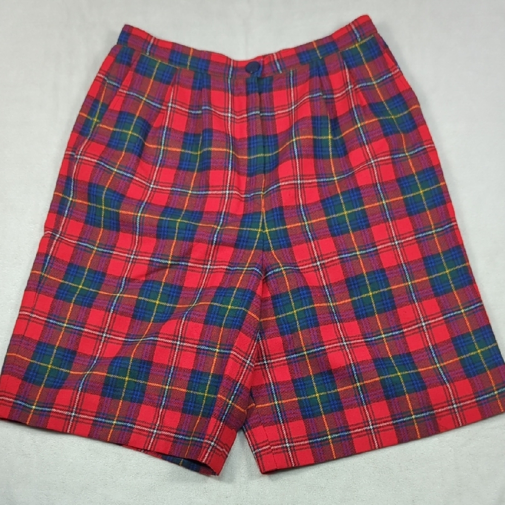 Vintage‎ Pendleton Virgin Wool Boyd Tartan Plaid High Waisted Women's Shorts 14